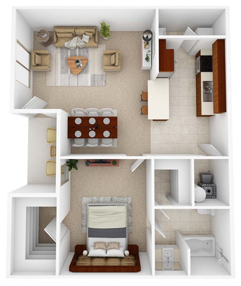 Floor plan for 1 bed, 1 bath, 906 sqft